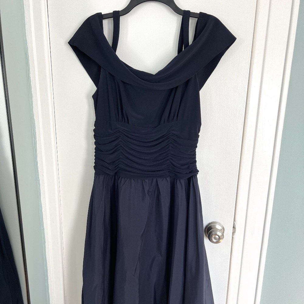 Navy Dress - Off Shoulder, Full Skirt - Great PROM dress or Wedding Guest Dress!